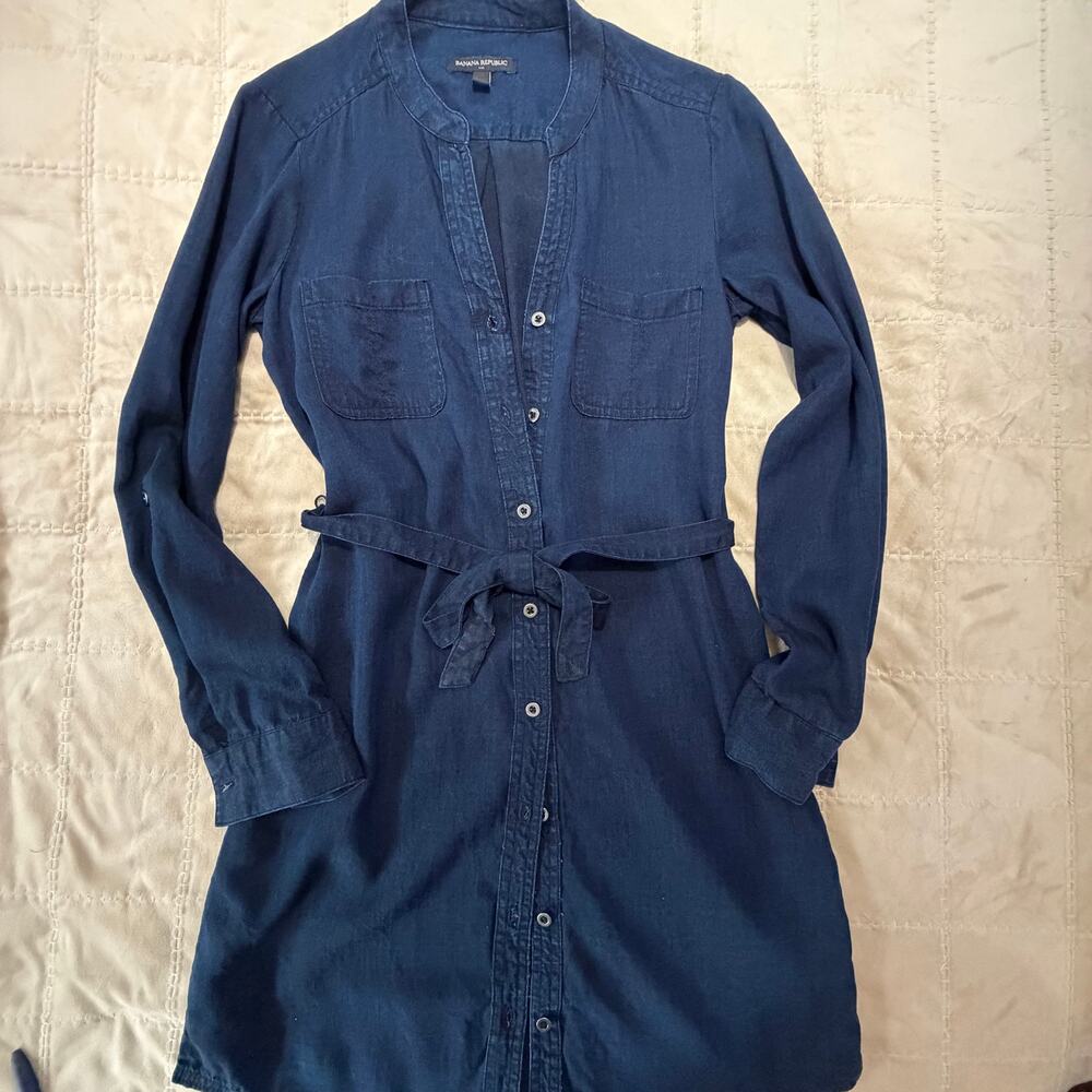 Banana Republic Indigo Belted Shirt Dress Size 2 Long Sleeve Chambray